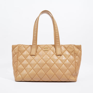 Chanel Wild Stitch Tote Bag Beige Lambskin Leather