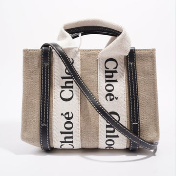 Chloe Woody Tote Beige / Navy Canvas Mini