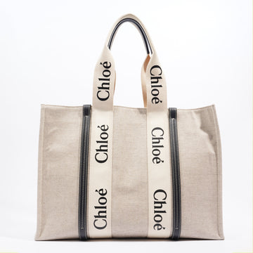 Chloe Woody Tote Beige / Black Cotton Large