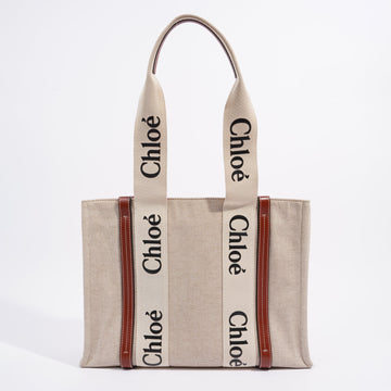 Chloe Woody Tote Beige / Brown Cotton Medium