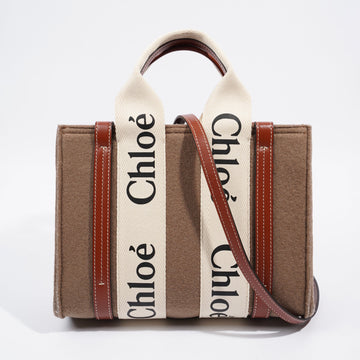 Chloe Woody Tote Brown / Beige Fabric Small