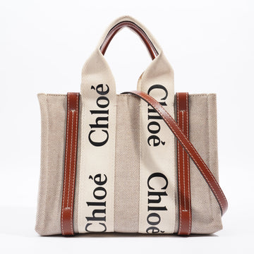 Chloe Woody Tote Beige / Brown Cotton Small