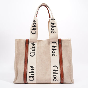 Chloe Woody Tote Beige / Brown Cotton Medium