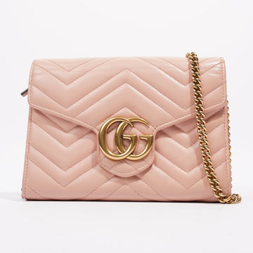 Gucci GG Marmont Chain Wallet Mini Pink / Blush Matelasse Leather