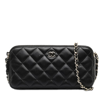 CHANEL Small CC Quilted Lambskin Clutch With Chain Crossbody Bag