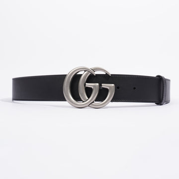 Gucci Silver Buckle GG Belt Black Leather 95cm 38