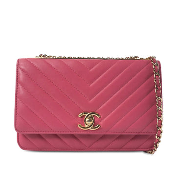 CHANEL Lambskin Chevron Trendy Wallet On Chain Crossbody Bag