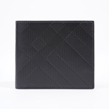 Burberry Check Bifold Wallet Black Calfskin Leather