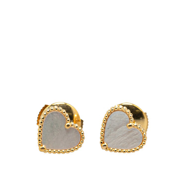 Van Cleef and Arpels 18K Yellow Gold and Mother of Pearl Sweet Alhambra Heart Earrings