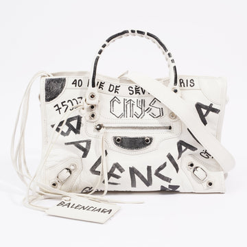 Balenciaga City Bag Arena White / Black Graffiti Leather Small