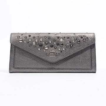 Coach Star Studded Flap Wallet Grey Leather