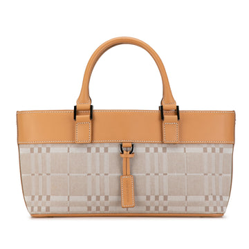 BURBERRY Leather Trimmed Canvas Handbag