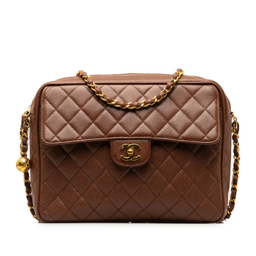 CHANEL CC Quilted Caviar Flap Crossbody Bag