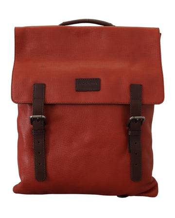 Dolce & Gabbana Men's Orange Leather Logo Plaque Backpack Bag
