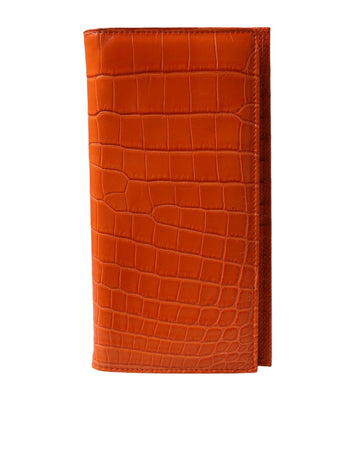 Dolce & Gabbana Women's Orange Crocodile Leather Long Bifold Card Holder Wallet