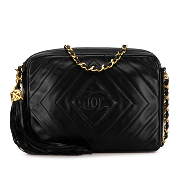 CHANEL Lambskin Chevron Quilted Tassel Camera Case Crossbody Bag