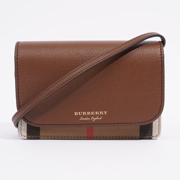 Burberry Hampshire Signature House Check / Brown Leather Calfskin Leather