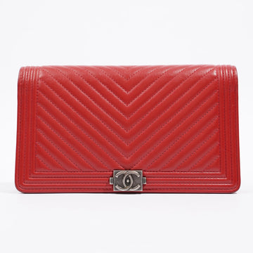 Chanel Quilted Boy Yen Wallet Red Lambskin Leather