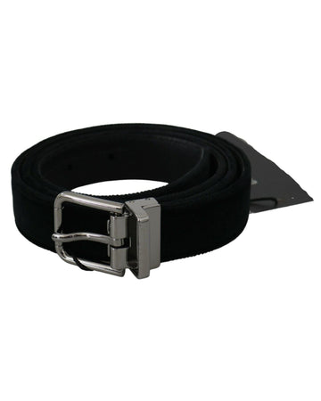 Dolce & Gabbana Men's Black Velvet Leather Silver Buckle Belt