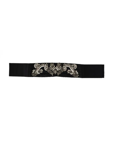 Dolce & Gabbana Women's Black Silk Brass Crystal Embellished Waist Belt