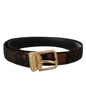 Dolce & Gabbana Women's Multicolor Leather Jacquard Gold Metal Buckle Belt