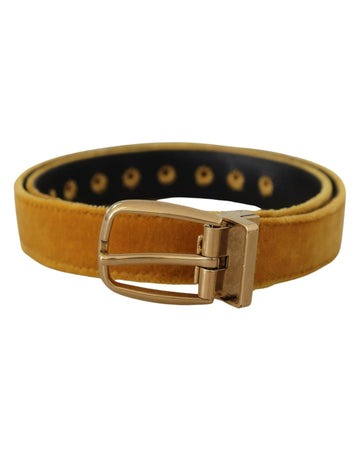 Dolce & Gabbana Women's Mustard Velvet Gold Logo Engraved Metal Buckle Belt