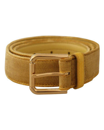 Dolce & Gabbana Women's Yellow Velvet Gold Metal Logo Engraved Buckle Belt