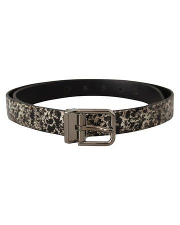 Dolce & Gabbana Men's Black Marble Print Leather Silver Logo Buckle Belt