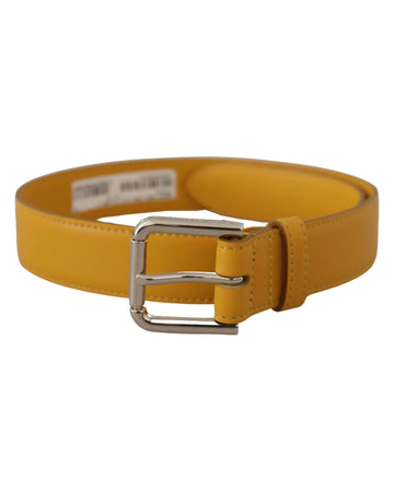 Dolce & Gabbana Women's Yellow Leather Silver Tone Logo Metal Buckle Belt