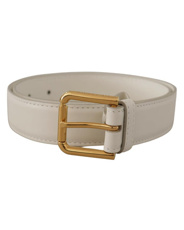 Dolce & Gabbana Women's White Calf Leather Gold Tone Logo Metal Buckle Belt