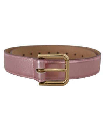 Dolce & Gabbana Women's Metallic Pink Polished Leather Logo Metal Buckle Belt