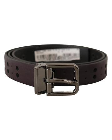 Dolce & Gabbana Men's Burgundy Leather Perforated Metal Buckle Belt