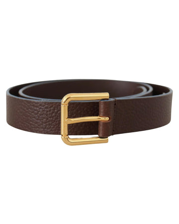 Dolce & Gabbana Men's Brown Calf Leather Gold Logo Engraved Buckle Velt