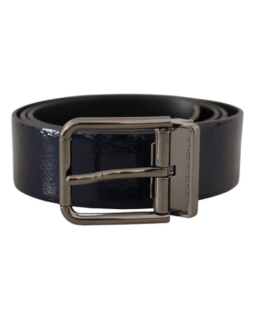 Dolce & Gabbana Men's Blue Patent Leather Vernice Silver Logo Buckle Belt