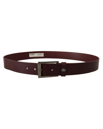 Dolce & Gabbana Men's Brown Leather Silver Metal Crown Buckle Belt