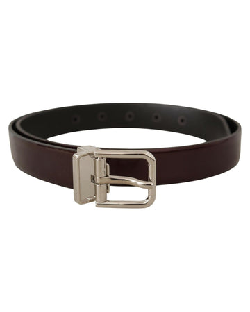 Dolce & Gabbana Men's Brown Patent Leather Silver Metal Buckle Belt