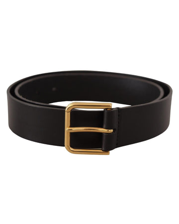 Dolce & Gabbana Women's Black Calf Leather Gold Tone Logo Metal Buckle Belt