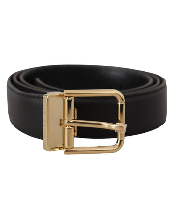 Dolce & Gabbana Men's Black Classic Leather Gold Metal Logo Buckle Belt