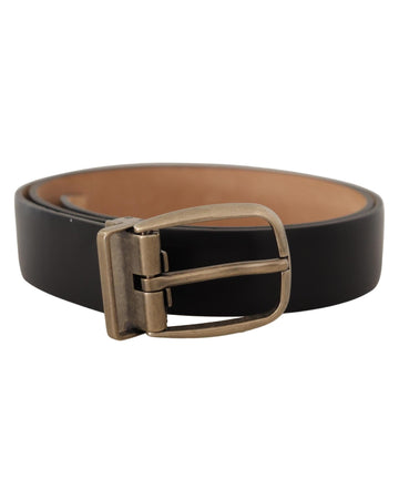 Dolce & Gabbana Men's Black Brown Backend Leather Vintage Metal Buckle Belt