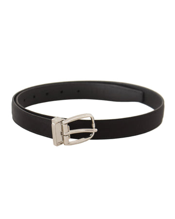 Dolce & Gabbana Men's Black Canvas Leather Silver Logo Metal Buckle Belt