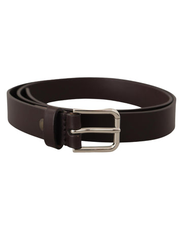 Dolce & Gabbana Men's Dark Brown Calf Leather Logo Metal Buckle Belt