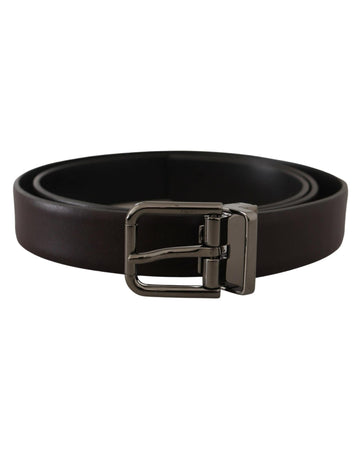 Dolce & Gabbana Men's Dark Purple Leather Box Borchia Metal Buckle Belt