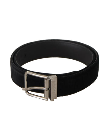 Dolce & Gabbana Men's Black Velvet Silver Logo Engraved Metal Buckle Belt