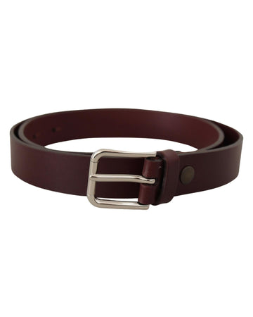 Dolce & Gabbana Men's Maroon Calf Leather Silver Tone Metal Buckle Belt