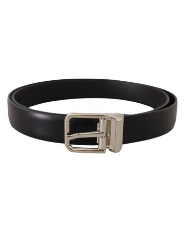 Dolce & Gabbana Men's Black Calf Leather Silver Metal Logo Buckle Belt