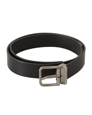 Dolce & Gabbana Men's Black Plain Leather Silver Tone Metal Buckle Belt