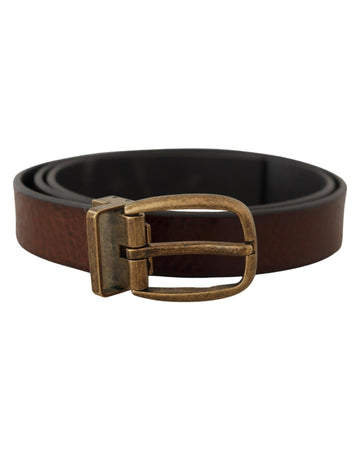 Dolce & Gabbana Men's Brown Leather Vintage Style Brass Metal Buckle Belt