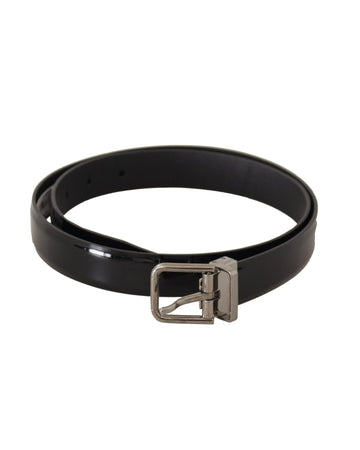 Dolce & Gabbana Men's Black Calf Leather Silver Tone Metal Buckle Belt