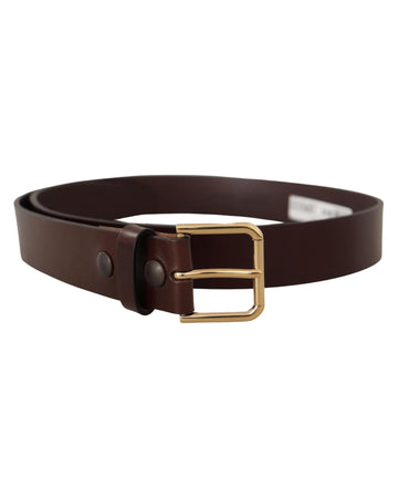 Dolce & Gabbana Men's Brown Polished Leather Gold Tone Metal Buckle Belt