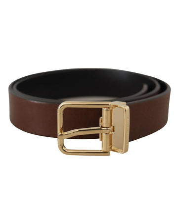 Dolce & Gabbana Men's Brown Classic Leather Gold Tone Metal Buckle Belt